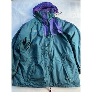 Vintage Columbia Winter‎ Coat Color Block Teal Eagle Cap Reversible EUC XL